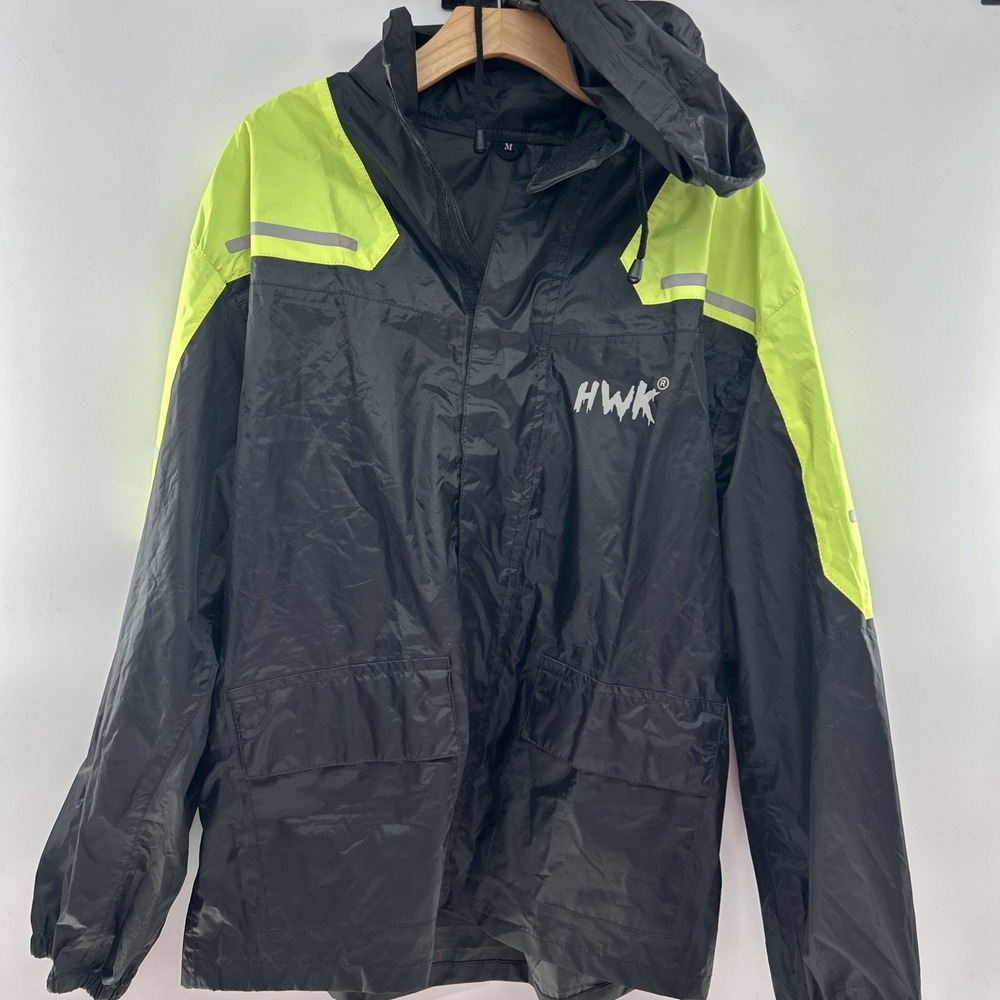 HWK Lady Motorcycle Rain Jacket Waterproof Reflective Black Size M Sealed Seams